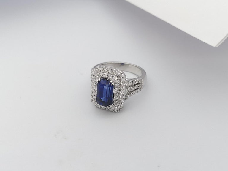 SJ1229 - GIA Certified 3 Cts Blue Sapphire with Diamond Ring Set in 18 Karat White Gold