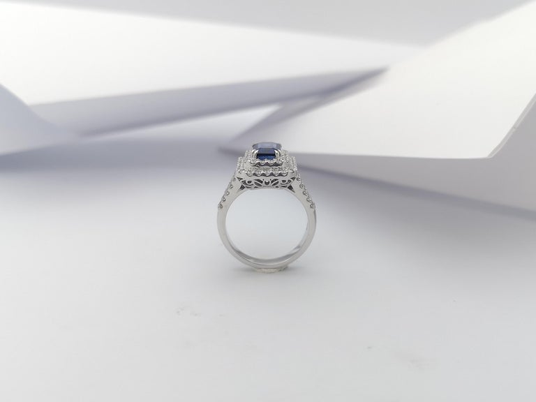 SJ1229 - GIA Certified 3 Cts Blue Sapphire with Diamond Ring Set in 18 Karat White Gold