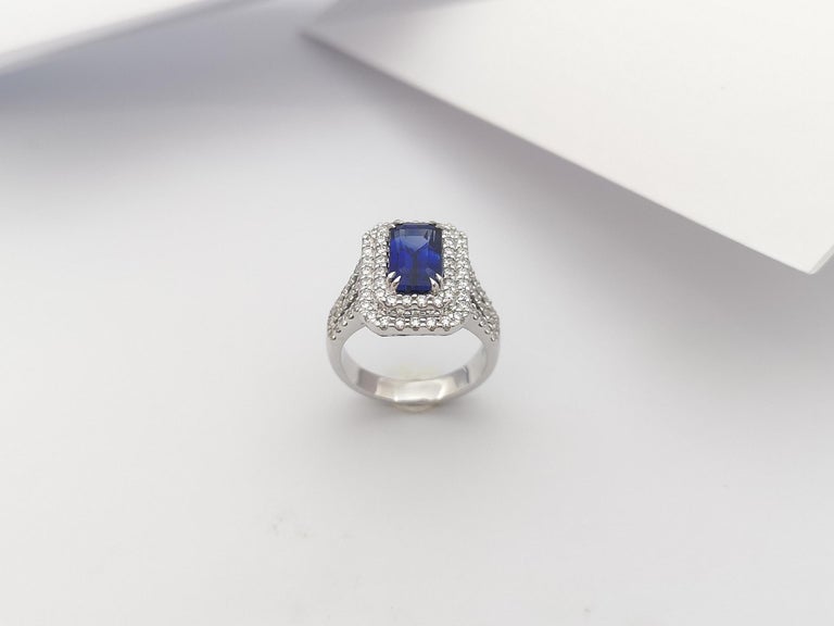 SJ1229 - GIA Certified 3 Cts Blue Sapphire with Diamond Ring Set in 18 Karat White Gold