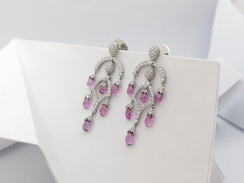 SJ1234 - Pink Sapphire with Diamond Earrings Set in 18 Karat White Gold Settings