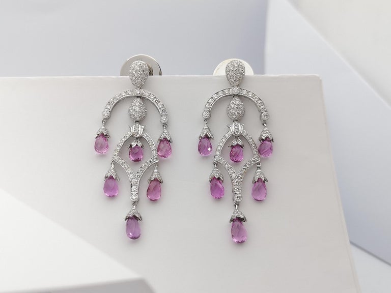 SJ1234 - Pink Sapphire with Diamond Earrings Set in 18 Karat White Gold Settings