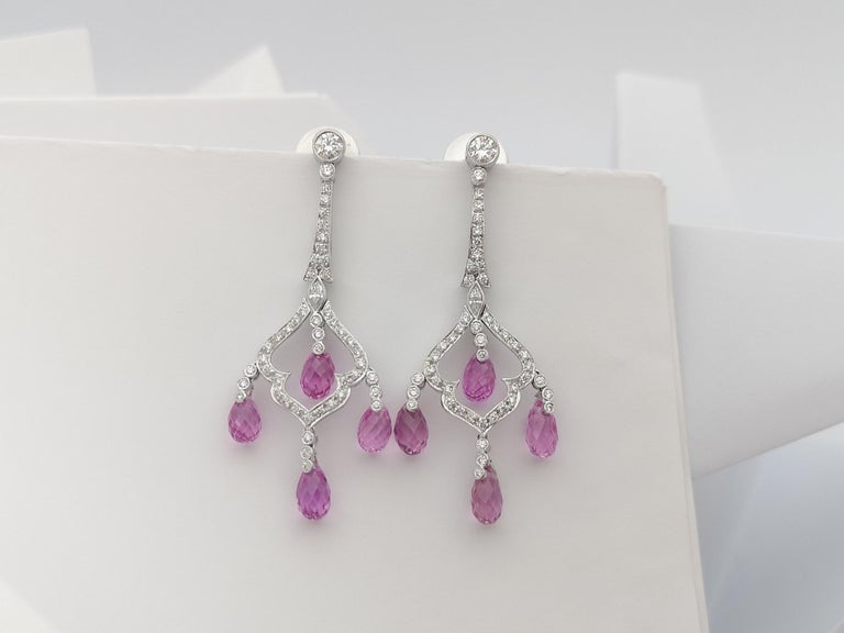 SJ1146 - Pink Sapphire with Diamond Earrings Set in 18 Karat White Gold Settings