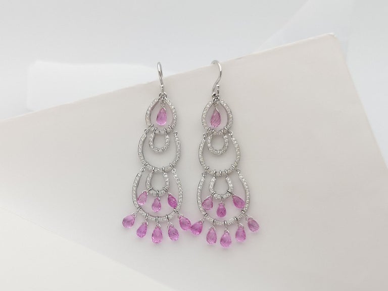 SJ1235 - Pink Sapphire with Diamond Earrings Set in 18 Karat White Gold Settings