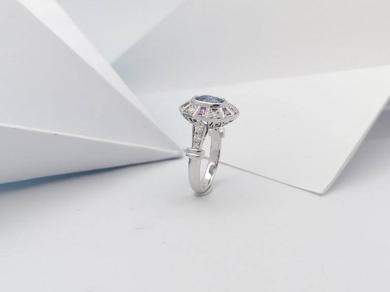 SJ2945 - Blue Sapphire with Pink Sapphire and Diamond Ring set in 18 Karat White Gold