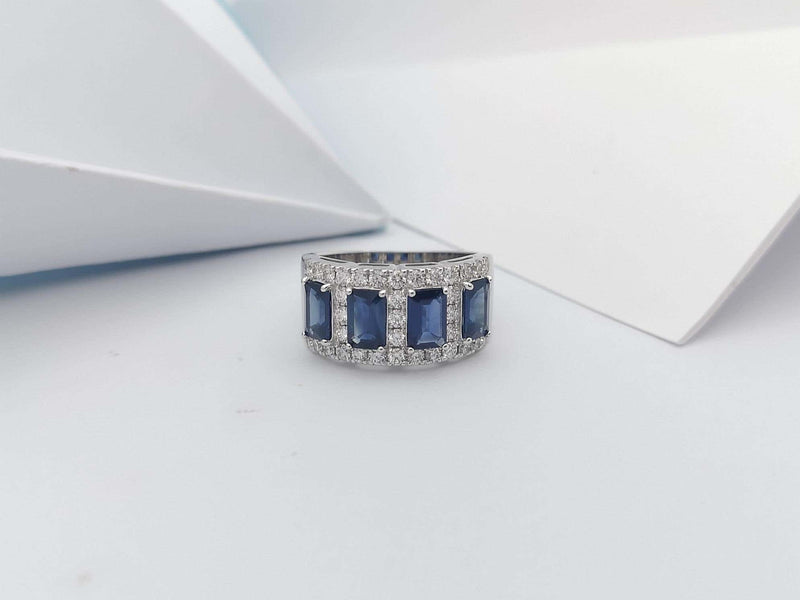 SJ2248 - Blue Sapphire with Diamond Ring Set in 18 Karat White Gold Settings