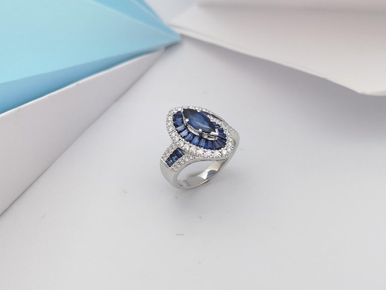 SJ2933 - Blue Sapphire and Diamond Ring Set in 18 Karat White Gold Settings