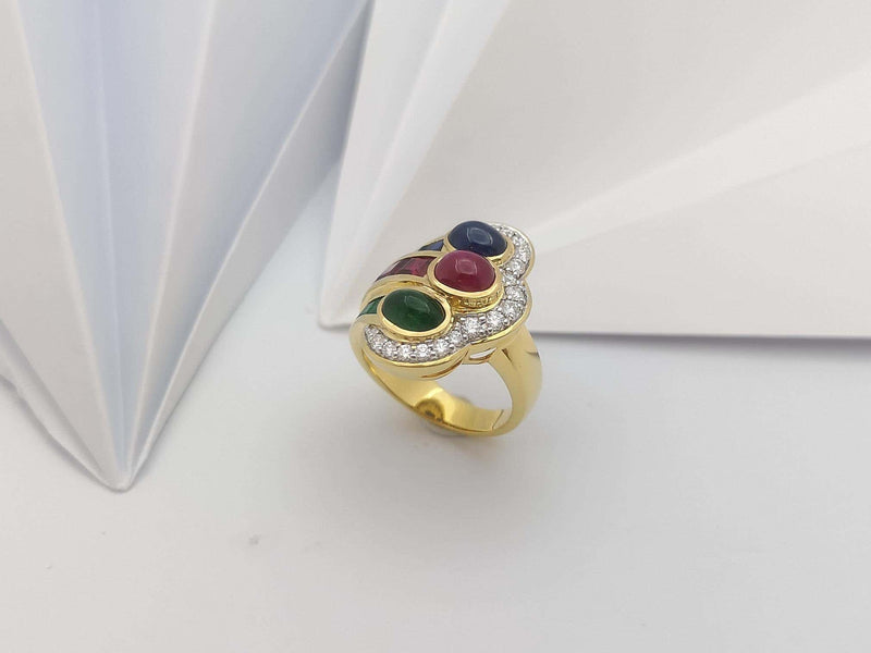 SJ2286 - Ruby, Emerald, Blue Sapphire and Diamond Ring Set in 18 Karat Gold Settings