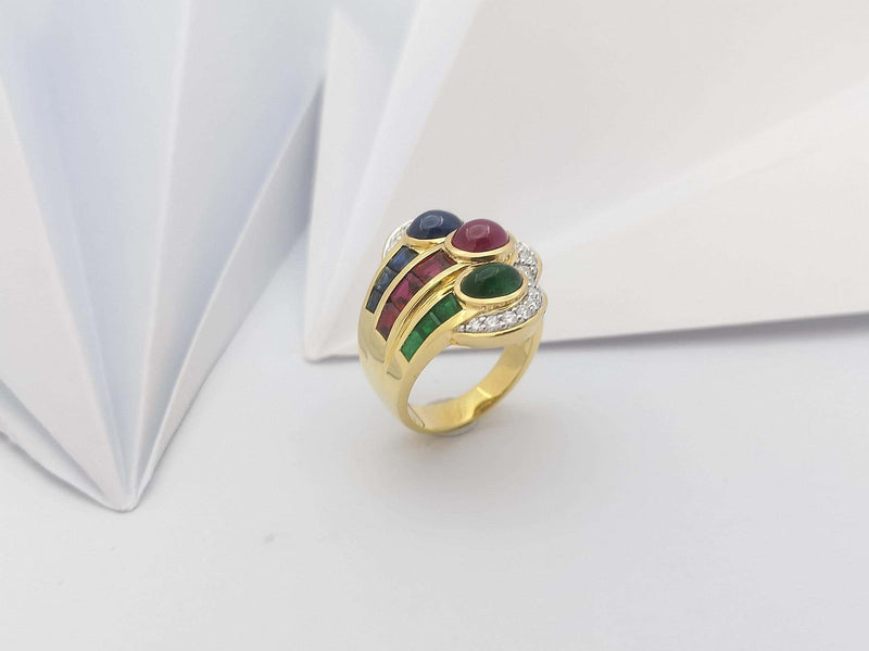 SJ2286 - Ruby, Emerald, Blue Sapphire and Diamond Ring Set in 18 Karat Gold Settings