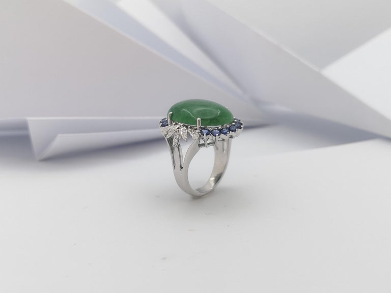 JR0378P - Jade & Blue Sapphire and Diamond Ring Set in 14 Karat White Gold Setting