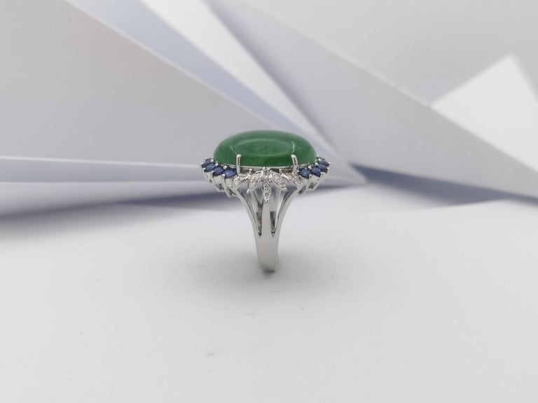 JR0378P - Jade & Blue Sapphire and Diamond Ring Set in 14 Karat White Gold Setting
