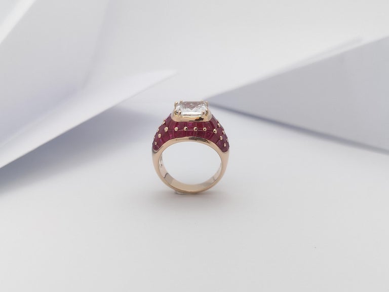 JR0325P - White Sapphire & Ruby Ring Set 18 Karat Rose Gold Setting