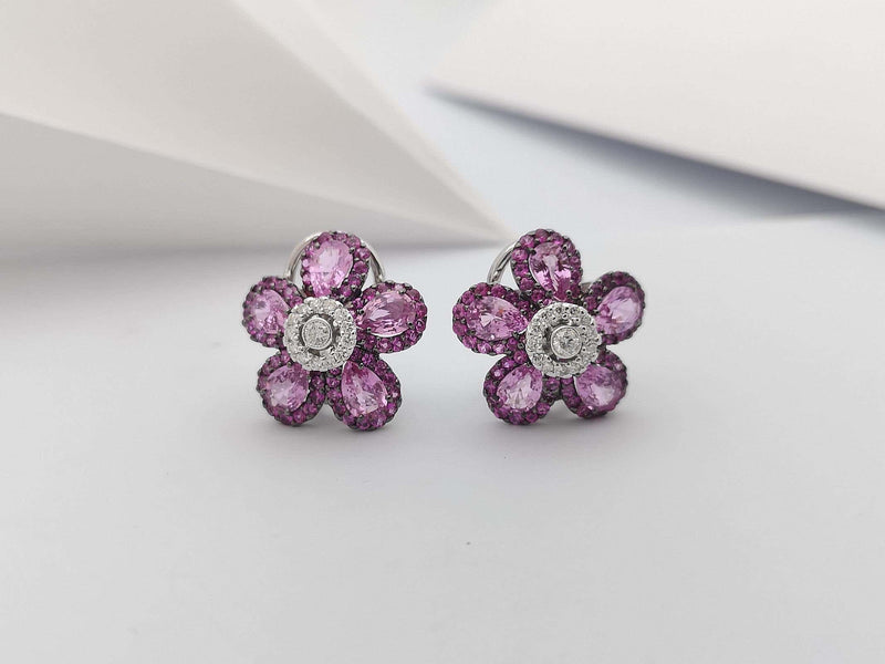 SJ2532 - Pink Sapphire with Diamond Earrings Set in 18 Karat White Gold Settings