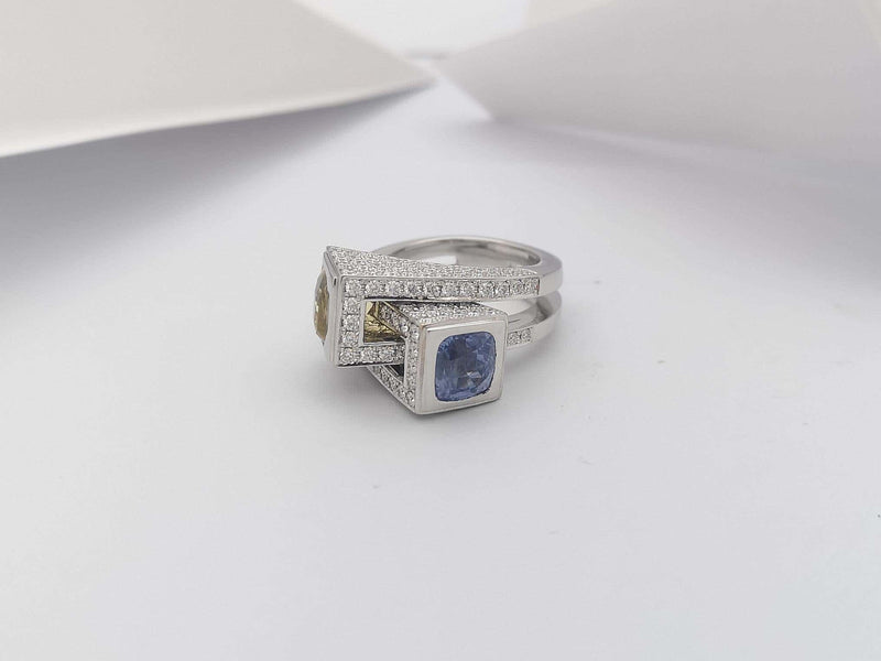 SJ2517 - Blue Sapphire, Yellow Sapphire with Diamond Ring Set in 18 Karat White Gold