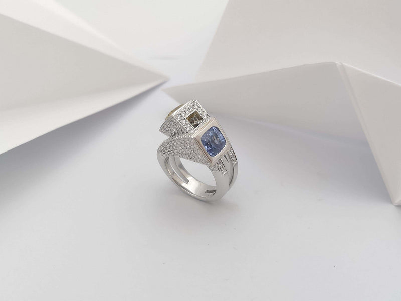 SJ2517 - Blue Sapphire, Yellow Sapphire with Diamond Ring Set in 18 Karat White Gold