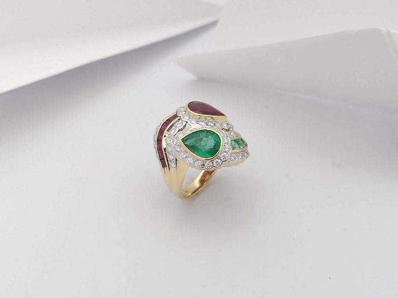 SJ2246 - Ruby, Emerald with Diamond Ring Set in 18 Karat Gold Settings