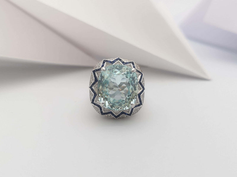 SJ2528 - GIA Certified Paraiba Tourmaline, Blue Sapphire, Diamond Ring in 18K White Gold