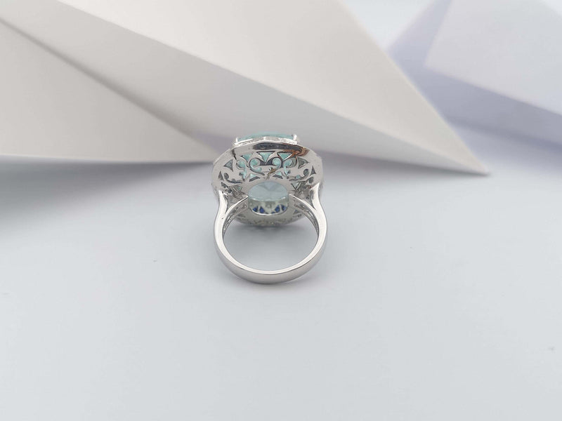 SJ2528 - GIA Certified Paraiba Tourmaline, Blue Sapphire, Diamond Ring in 18K White Gold