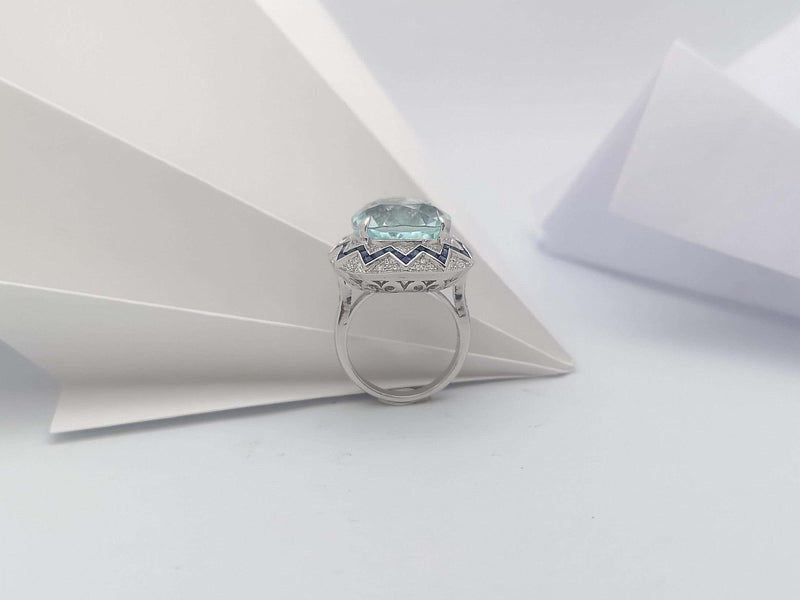 SJ2528 - GIA Certified Paraiba Tourmaline, Blue Sapphire, Diamond Ring in 18K White Gold