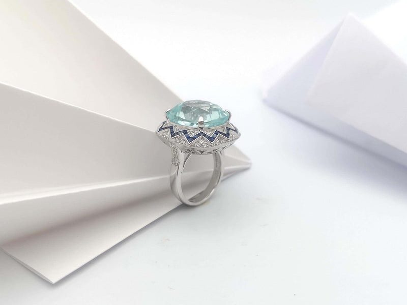 SJ2528 - GIA Certified Paraiba Tourmaline, Blue Sapphire, Diamond Ring in 18K White Gold