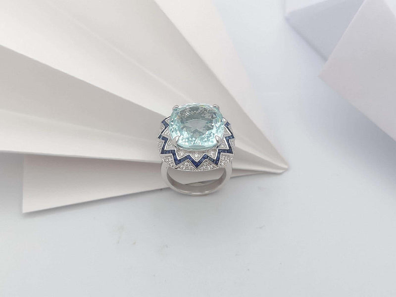 SJ2528 - GIA Certified Paraiba Tourmaline, Blue Sapphire, Diamond Ring in 18K White Gold