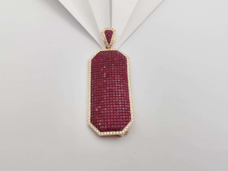 SJ2266 - Ruby with Diamond Brooch/Pendant set in 18 Karat Rose Gold Settings