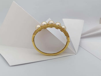 JB0228Y - Golden South Sea Pearl & Yellow Sapphire Bangle set in 18 Karat Gold