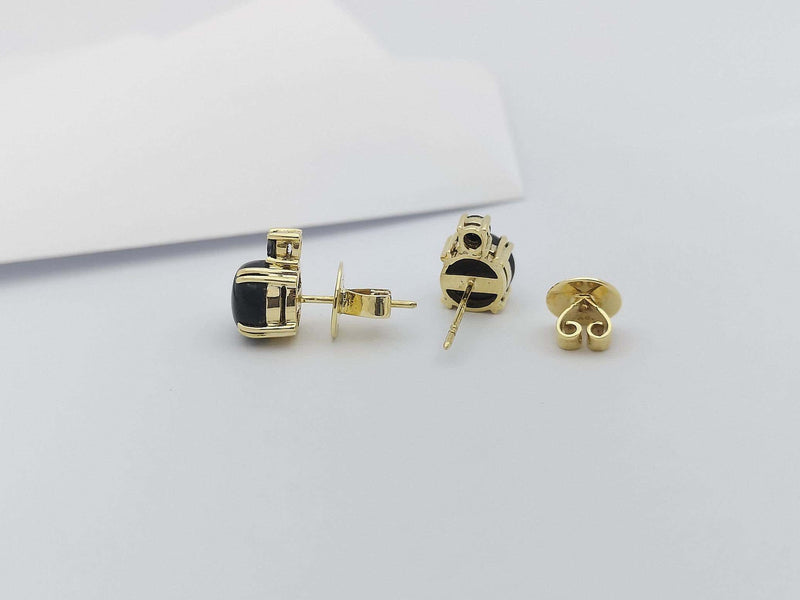 JE0061T - Black Star Sapphire & Black Diamond Earrings Set in 18 Karat Gold Settings