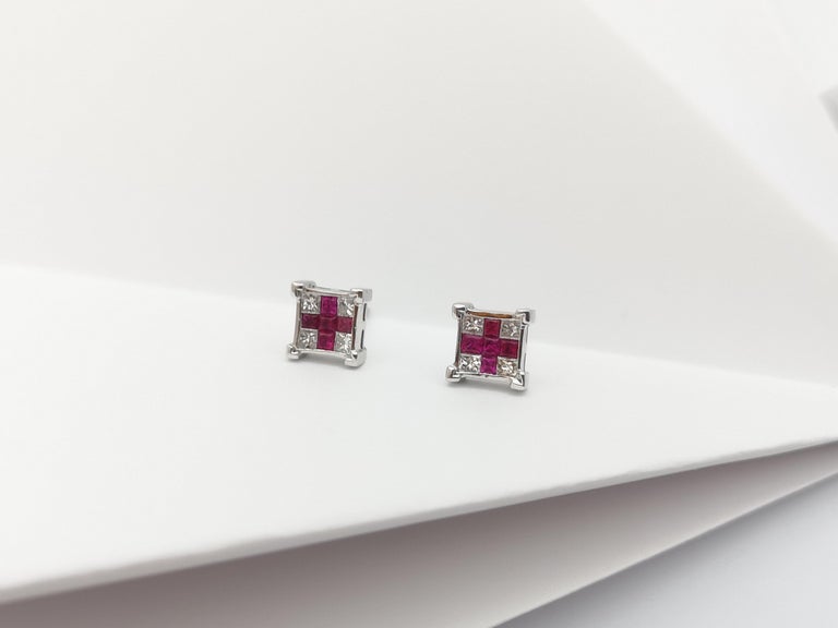JE1109X - Ruby & Diamond Earrings Set in 18 Karat White Gold Setting