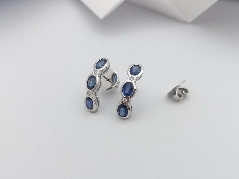 SJ6044 - Blue Sapphire with Diamond  Earrings set in 18 Karat White Gold Settings