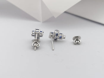 JE0141W - Blue Sapphire & Diamond Earrings Set in 18 Karat Gold Setting