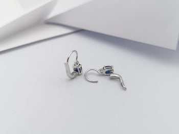 SJ2965 - Blue Sapphire with Diamond Earrings set in 18 Karat White Gold Settings