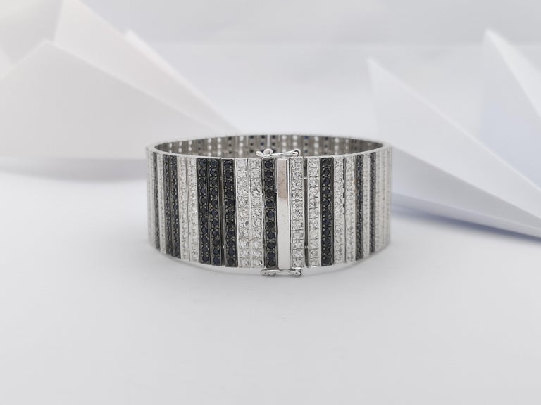 SJ3151 - Black Sapphire with White Sapphire Bracelet set in Silver Settings