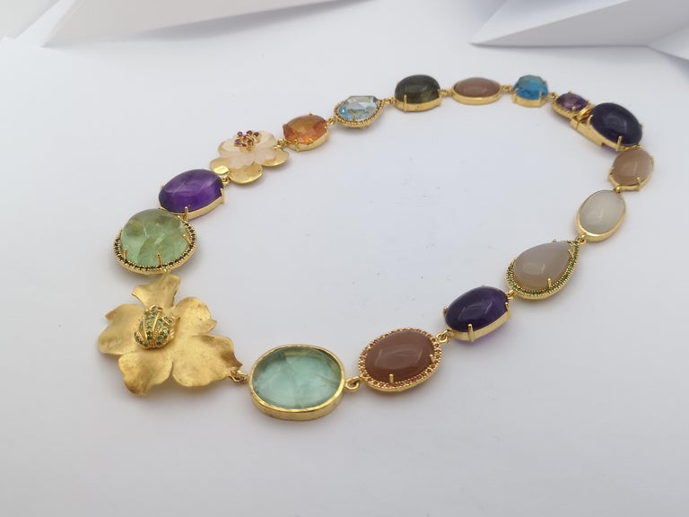 SJ3050 - Assorted Semi Precious Stone, Sapphire, Ruby and Tsavorite Necklace Silver