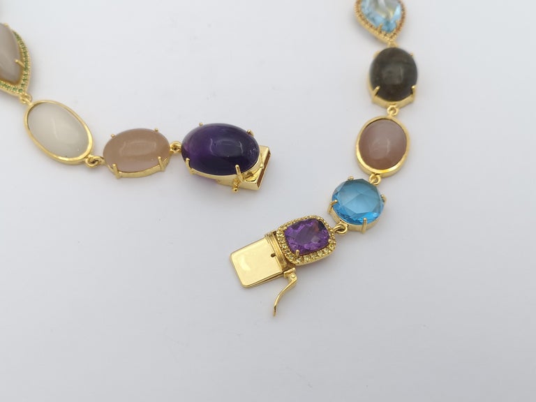 SJ3050 - Assorted Semi Precious Stone, Sapphire, Ruby and Tsavorite Necklace Silver