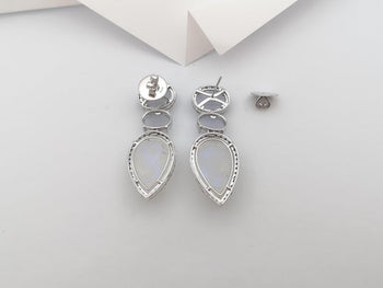 SJ3167 - Chalcedony, Moonstone and Blue Sapphire Earrings set in Silver Settings