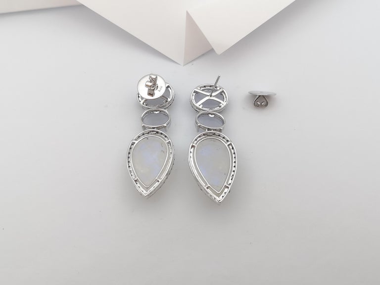 SJ3167 - Chalcedony, Moonstone and Blue Sapphire Earrings set in Silver Settings