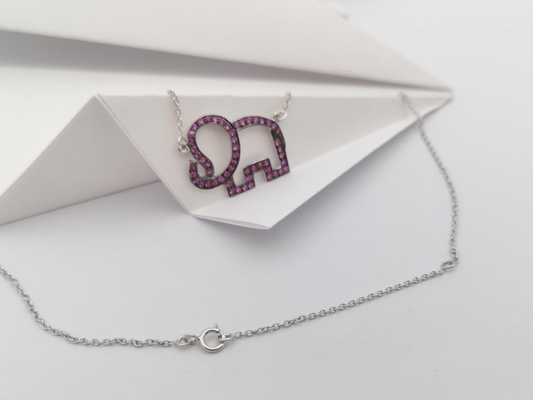 SJ6388 - Pink Sapphire Elephant Necklace set in Silver Settings