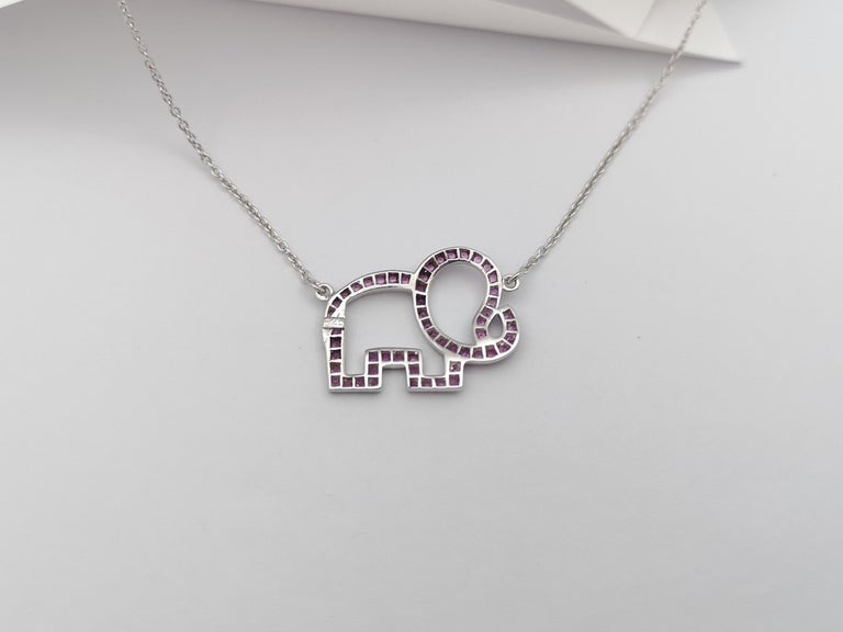 SJ6388 - Pink Sapphire Elephant Necklace set in Silver Settings