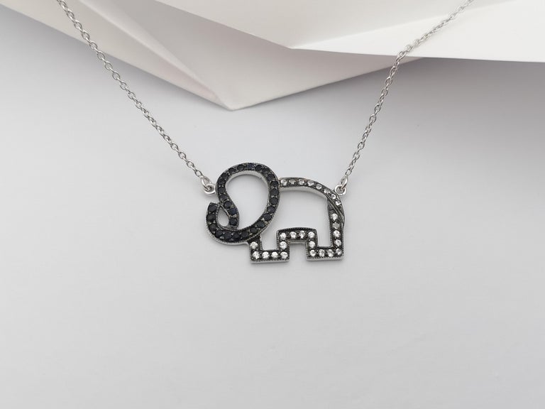 SJ3035 - Black Sapphire and White Sapphire Elephant Necklace set in Silver Settings