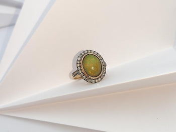 SJ2892 - Opal with Brown Diamond Ring Set in 18 Karat Rose Gold Settings