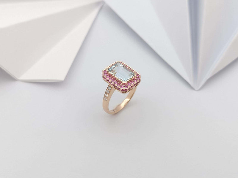 SJ3269 - Aquamarine, Pink Sapphire and Diamond Ring Set in 18 Karat Rose Gold Settings