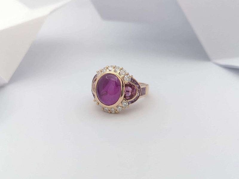 SJ2386 - GIA Certified Star Ruby, Pink Sapphire, Purple Sapphire Ring in 18K Rose Gold