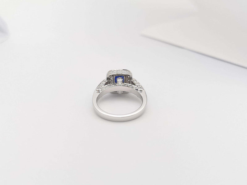 SJ2492 - Certified Blue Sapphire with Diamond Ring Set in 18 Karat White Gold