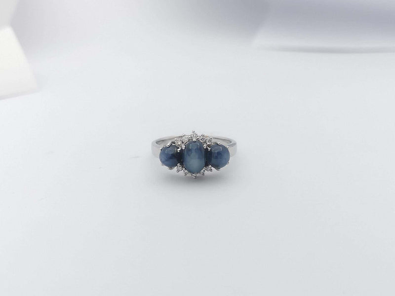 JR0040O - Blue Star Sapphire & Diamond Ring Set in 18 Karat White Gold Setting