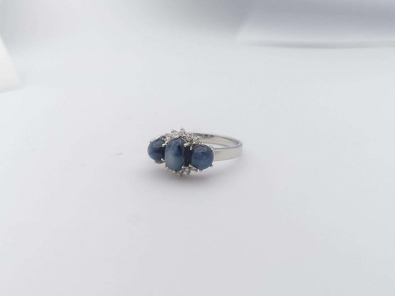 JR0040O - Blue Star Sapphire & Diamond Ring Set in 18 Karat White Gold Setting