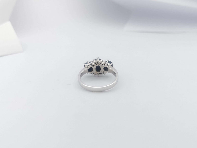 JR0040O - Blue Star Sapphire & Diamond Ring Set in 18 Karat White Gold Setting