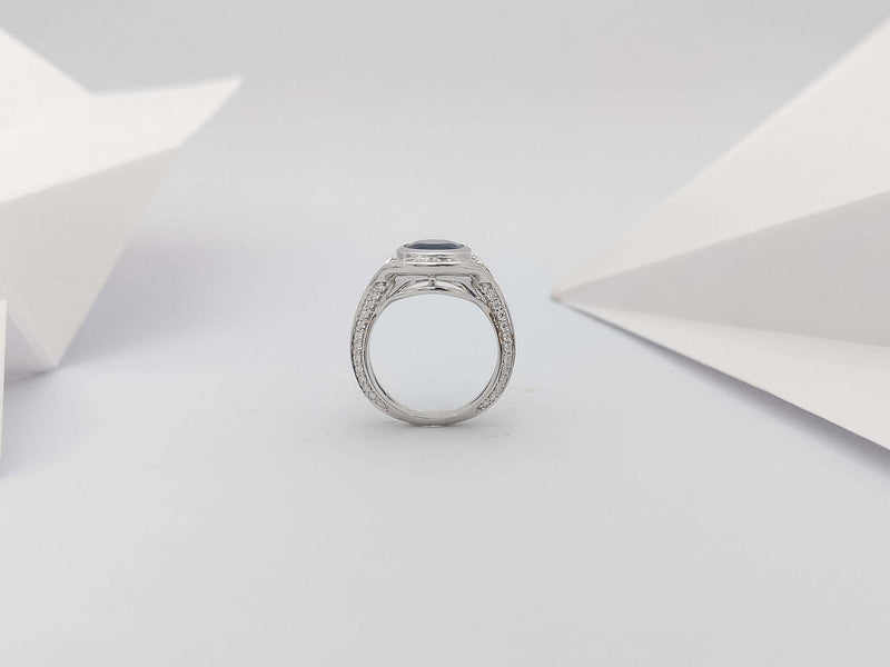 SJ2485 - Blue Sapphire with Diamond Ring Set in 18 Karat White Gold Settings