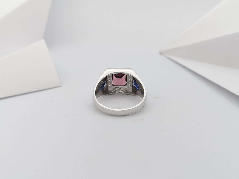 SJ3243 - Pink Tourmaline, Blue Sapphire and Diamond Ring in 18 Karat White Gold Settings