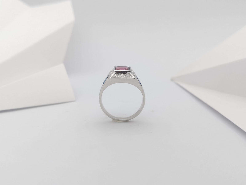 SJ3243 - Pink Tourmaline, Blue Sapphire and Diamond Ring in 18 Karat White Gold Settings