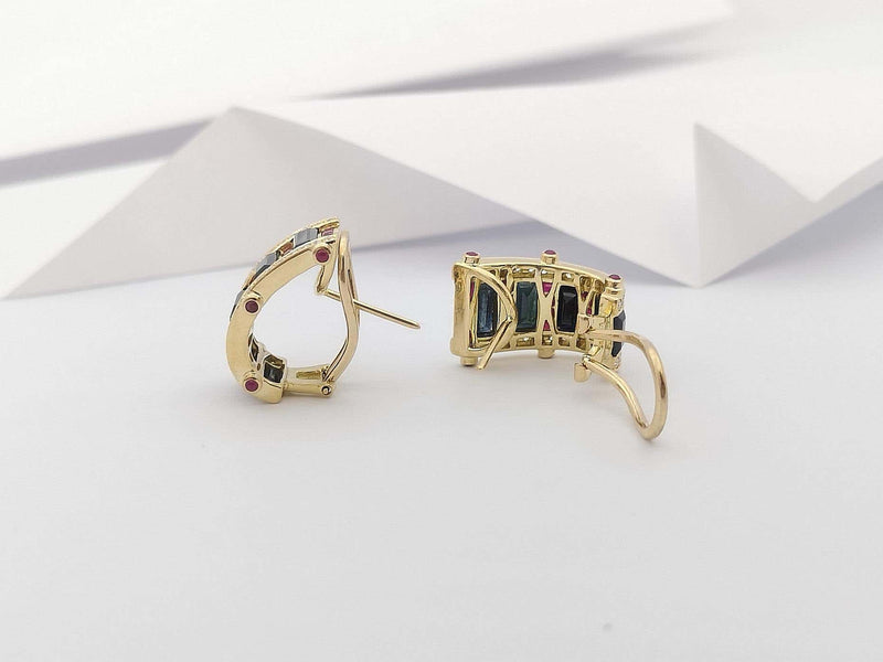 SJ2486 - Black Sapphire, Ruby, Diamond Earrings Set in 18 Karat Gold Settings